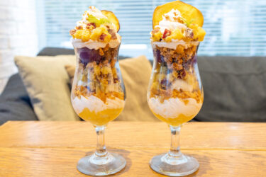 今日はさつまいもとリンゴのパフェです