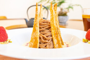 今日はくくりひめのモンブラン アングレーズソース仕立てです