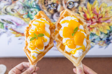 今日はアイスマンゴークロッフルです