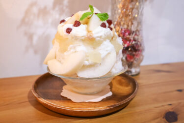 今日は梨とミルクティーかき氷です